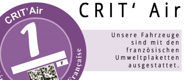 Crit' Air: Die Fahrzeuge bei Autovermietung Prussak in Homburg sind mit den französischen Umweltplaketten ausgestattet.